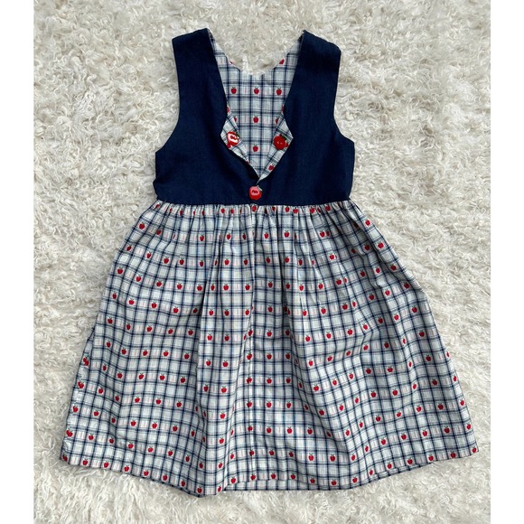 Vintage 80s Does 50s Little Girl Dress Apples Back to School School Picture Day - Picture 2 of 7